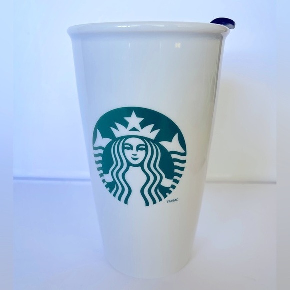 Starbucks Travel Mug Glossy White EUC 11oz - Picture 1 of 13